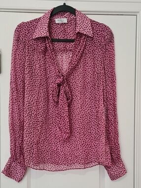 Bailey 44 - NWT Pink and Burgundy Polka Dot Tie-Neck Blouse